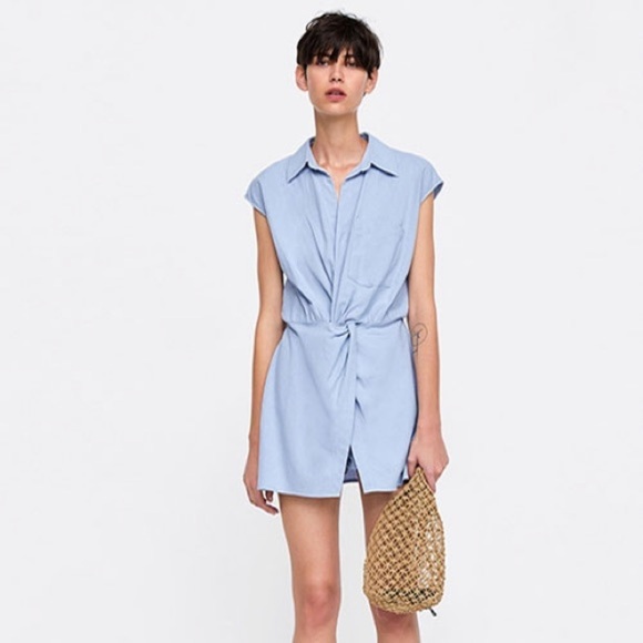 Zara Basic Casual 100% Cotton Light Blue Shirt Jumpsuit Romper Size XS - Picture 1 of 14